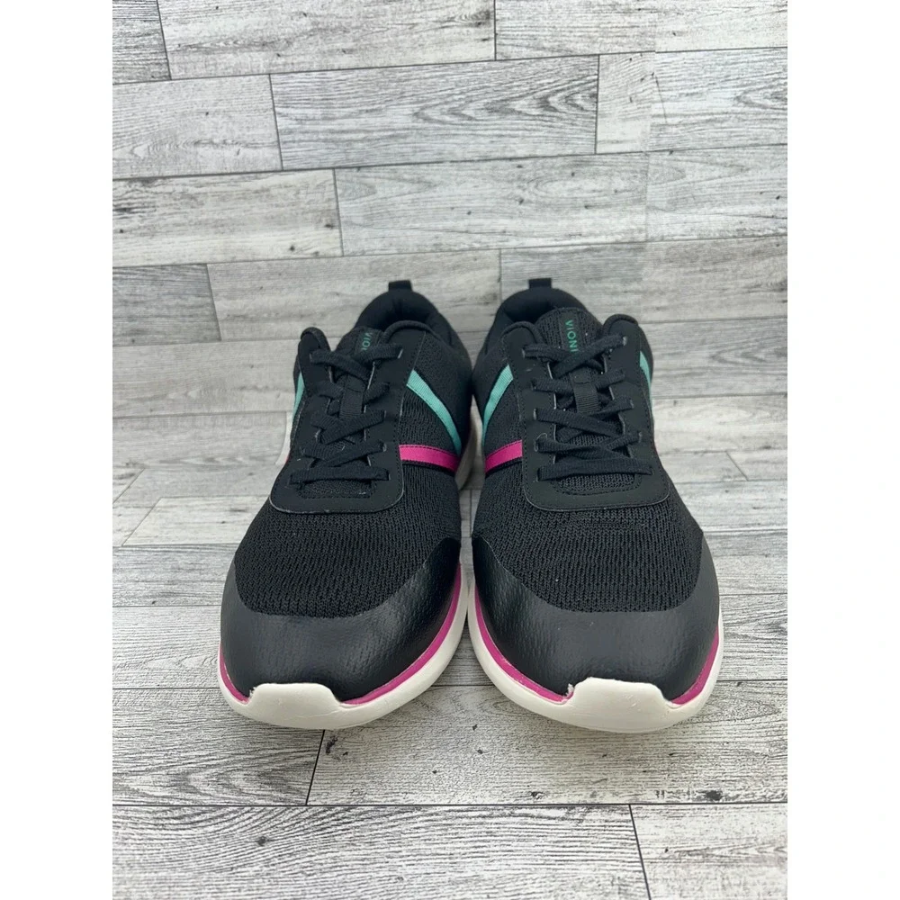 Vionic Jolisa Women Walking Shoes Black Pink Teal Mesh Lace Up Sneakers Size 12
